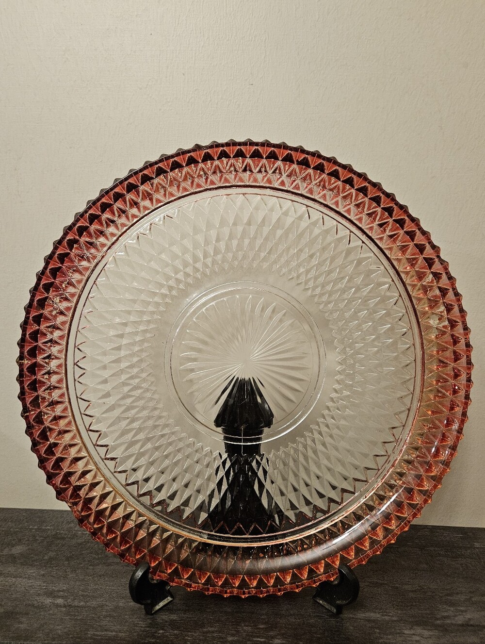Vintage Indiana Glass Diamond Point Ruby Flash Platter 12" - AS IS